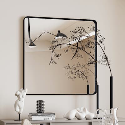 GDF Studio - Rosita 36 Inch Square Metal Framed Wall Mirror - Black