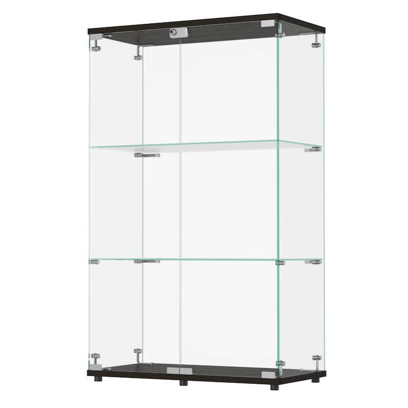 Glass Display Cabinet with Doors & Locks, Acrylic Shelves, Floor Standing Storage Showcase for Home or Office