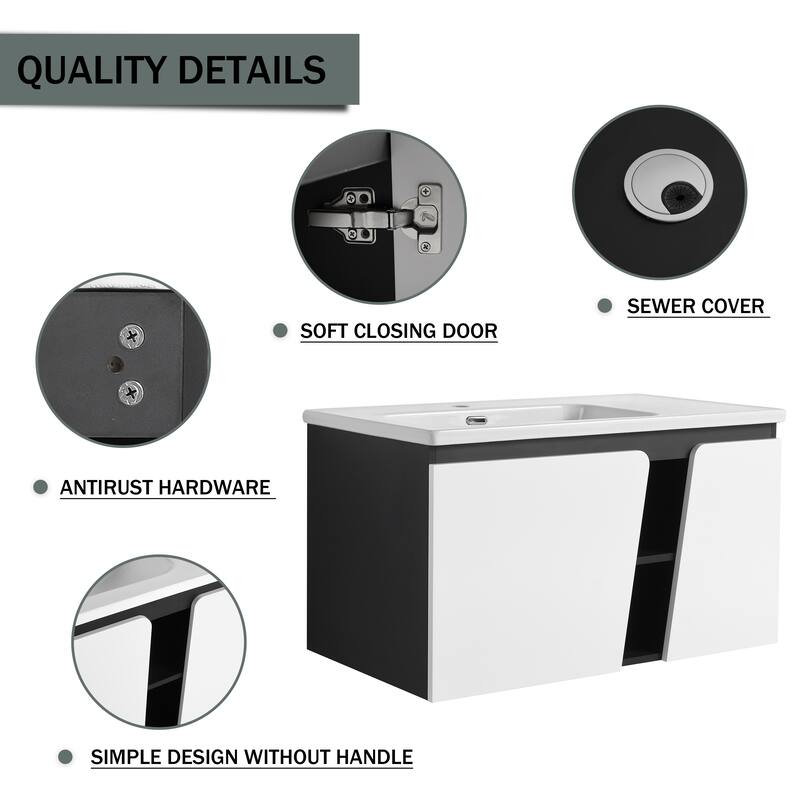 GDFStudio - Lennox Floating Bathroom Vanity with Ceramic Sink, Soft-Close Door