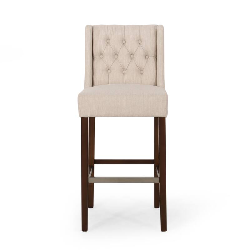 Modern Minimalist Bar Stool with Metal Legs & Beige High-Density Fabric Seat, 30" Commercial Grade Bar Height Stool