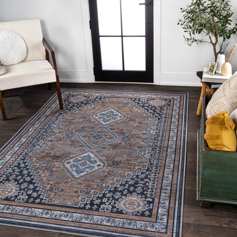 JONATHAN Y Didim Geometric Medallions Machine Washable Area Rug