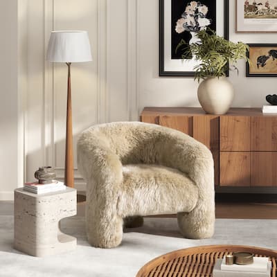 Avalon 35" Rustic Sheepskin Split Barrel Back Accent Chair
