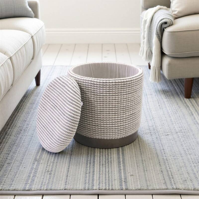Handwoven Storage Ottoman with Hammered Metal Base - Solid Wood Frame, Hidden Storage Compartment