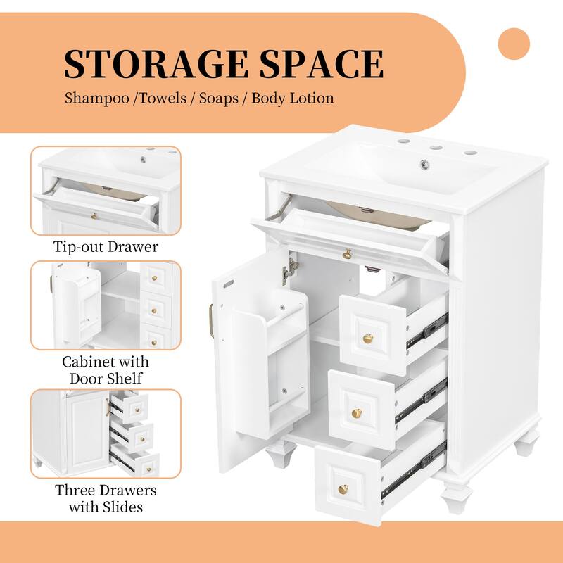 Bathroom Vanity with Ceramic Sink Top, Bathroom Cabinet Base and Ceramic Basin Set