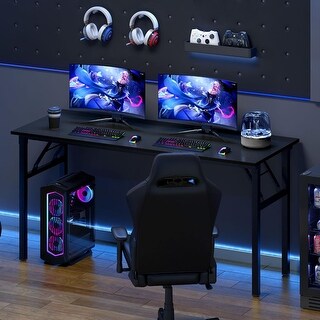 60-inch Folding Computer Desk, No Assembly Needed, Adjustable Leg Pads ...