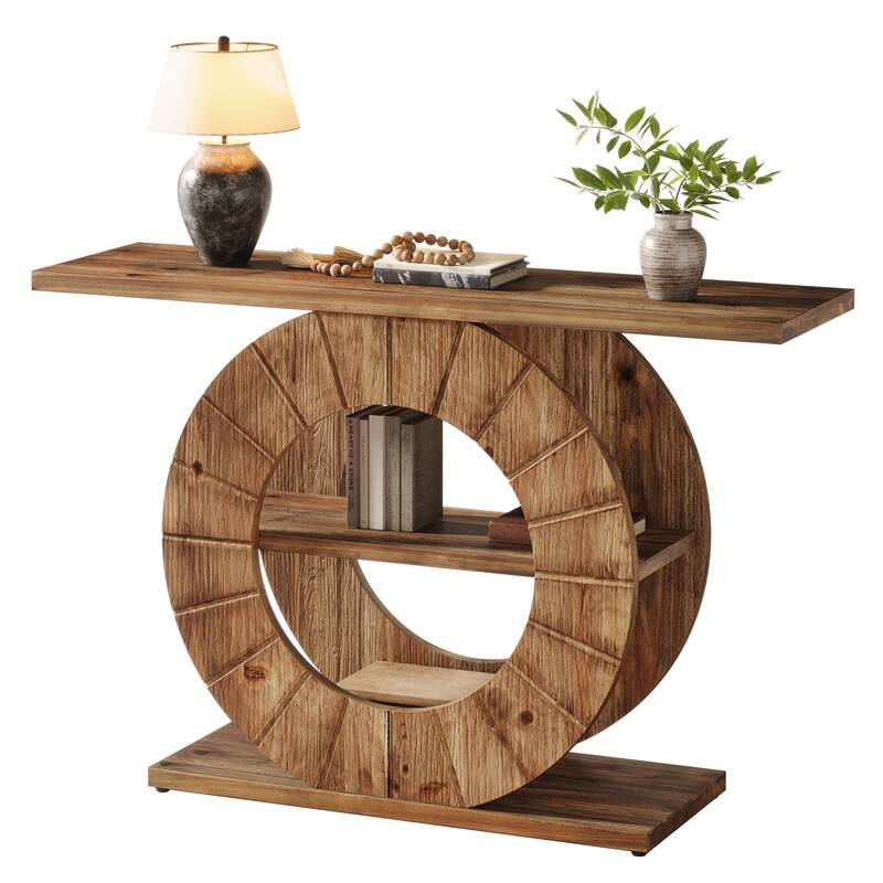41" Solid Wood Console Table, Farmhouse Sofa Table with Storage