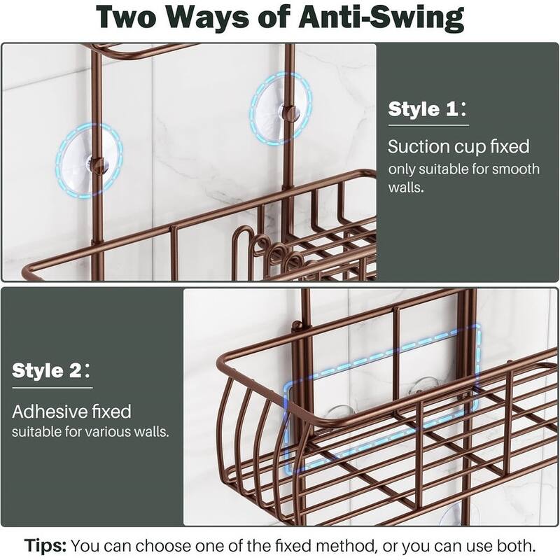 Shower Caddy Hanging, Anti-Swing Over Head Shower Caddy Rustproof with hooks for Towels, Sponge and more