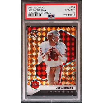 Joe Montana 2021 Panini Mosaic Reactive Orange Football Card #174 Graded PSA 10 - 8'6" x 11'6"