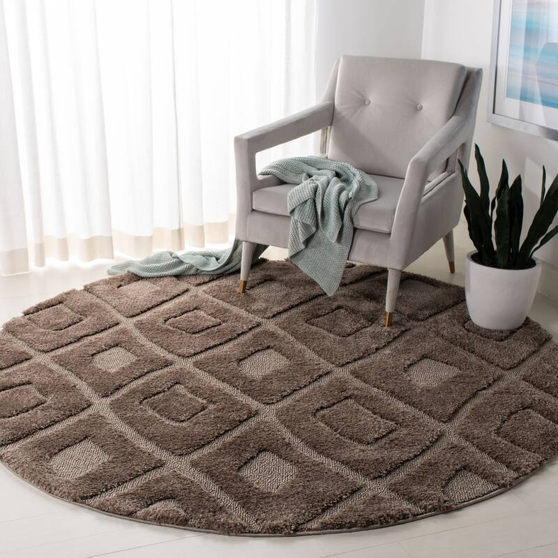 SAFAVIEH Olympia Shag Zephirine 1.2-inch Thick Rug - 6'7" Round - Mushroom
