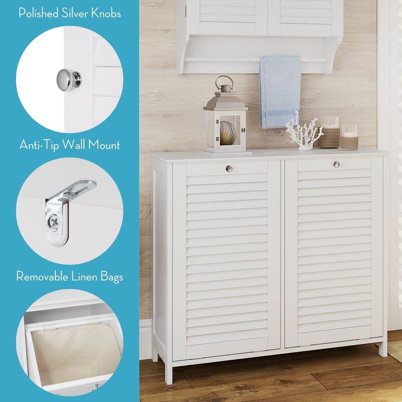 RiverRidge Ellsworth Double Tilt-Out Laundry Hamper Cabinet with Removable Cloth Storage Bag - White