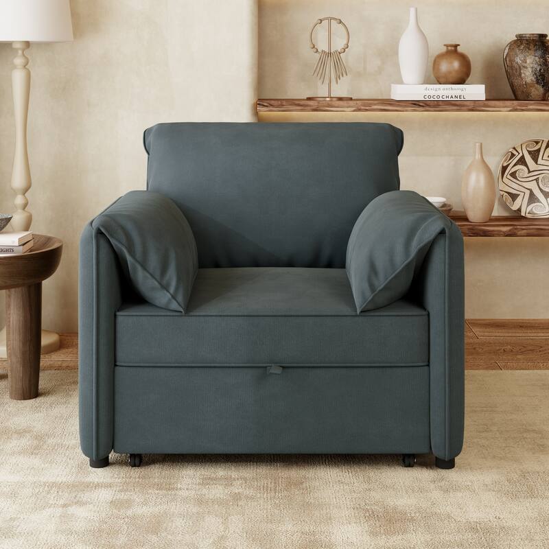 Convertible Pull Out Sofa Bed, 3-in-1 Sleeper Chair Adjustable Backrest with Thicked Cushions, Multi-Functional Armchair