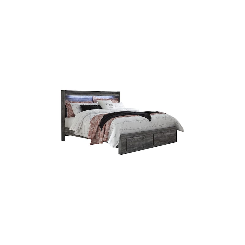 Baystorm Weathered Gray Panel Bed with Footboard Storage Drawers