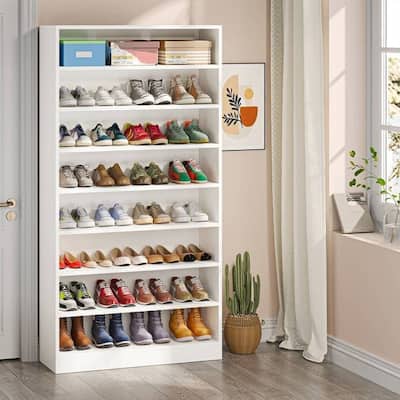 Tall Narrow White Shoe Cabinet with 9 Adjustable Tiers and Holds 45 Pairs Ideal for Entryway Closet