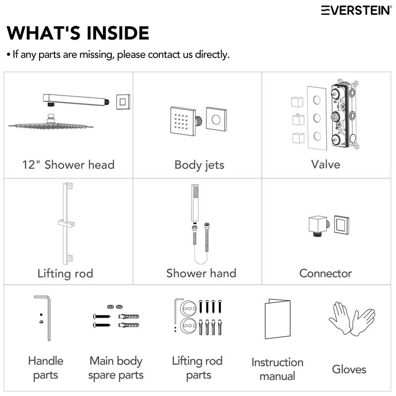 Thermostatic Shower System 12" High-Pressure Rainfall Shower Head with Slide Bar Hand Shower