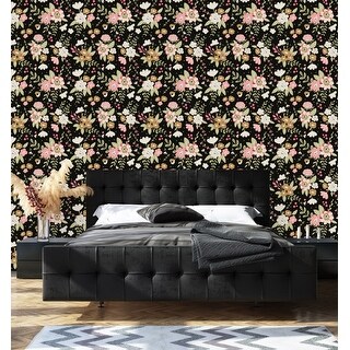 Black Floral Brightly Wallpaper Peel and Stick and Prepasted - Bed Bath ...