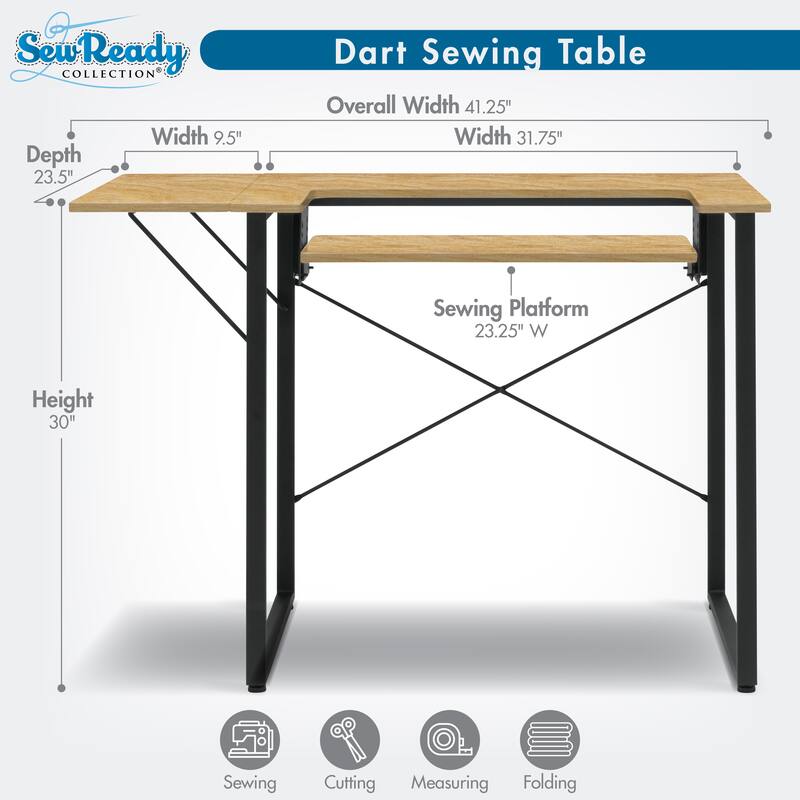 Sew Ready Dart Wood Top Sewing Table with Folding Top