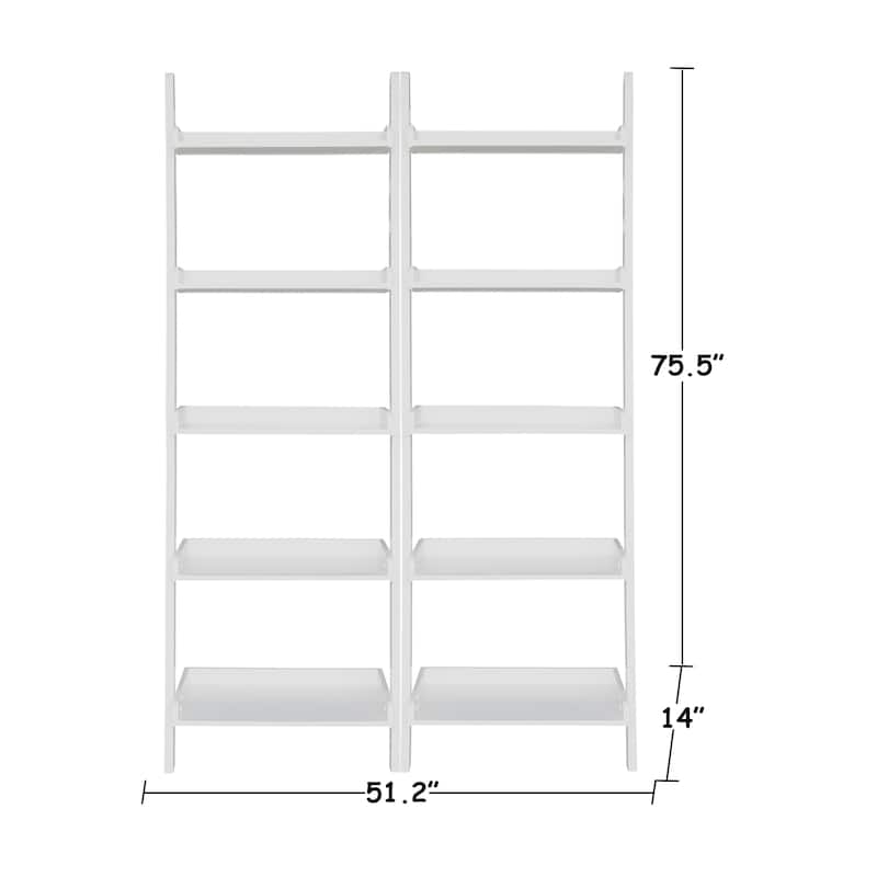 Solid Wood Lean-to 5-tier Shelf Unit Set (Set of 2)