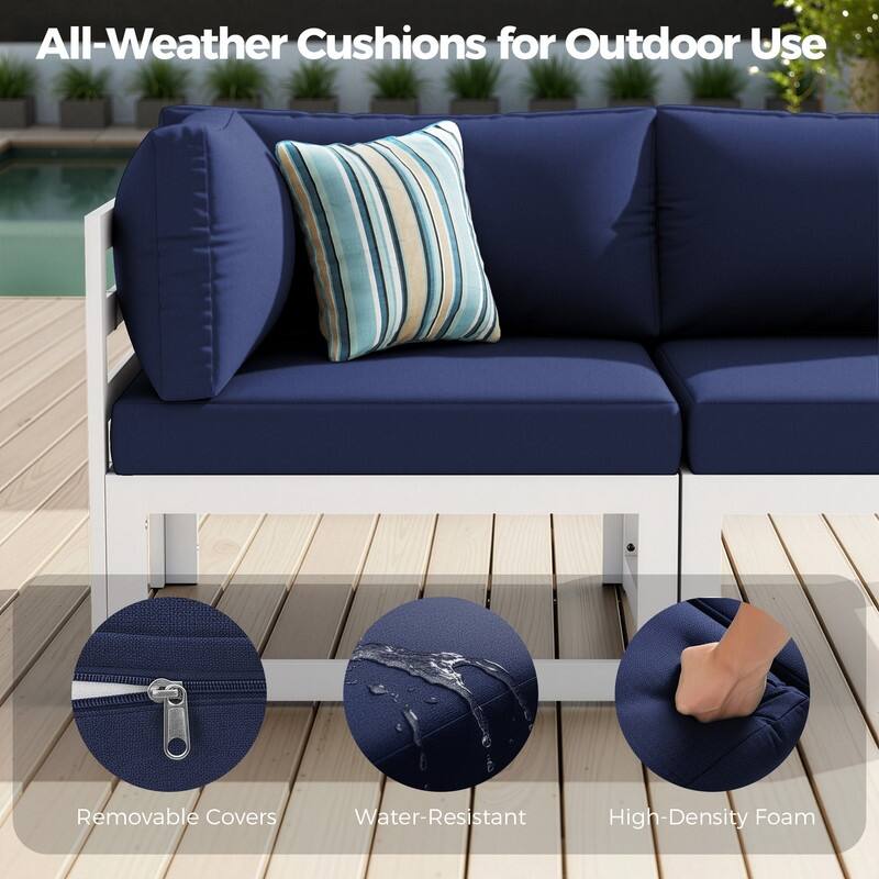 11-Piece Luxury Aluminum Outdoor Furniture Set with Chaise Lounge & Fire Pit Table, 29" Deep Seating Aluminum Patio Sectional