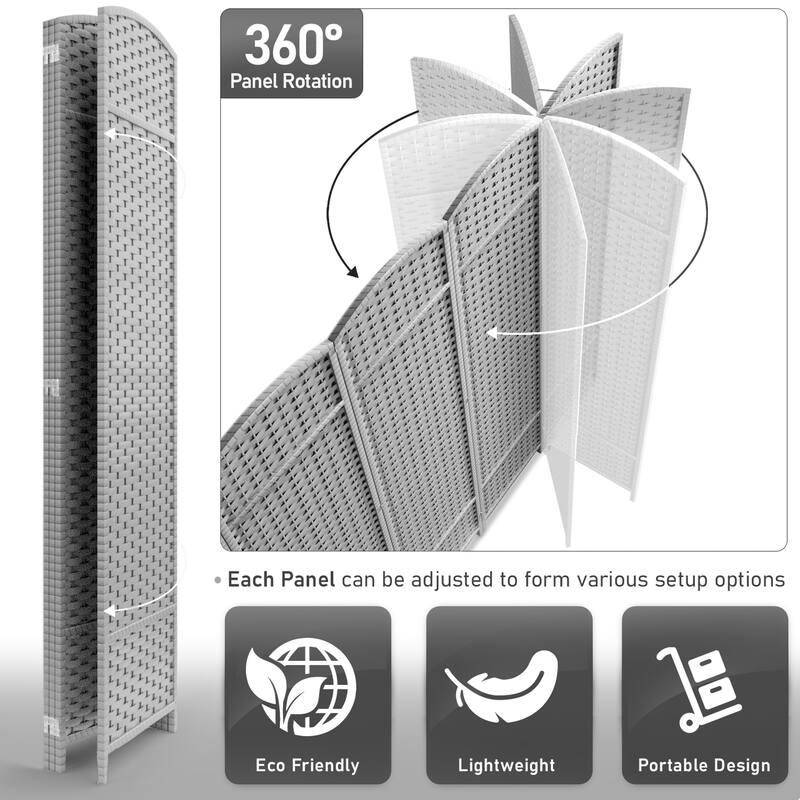 Sorbus 4 Panel Room Divider Tall Privacy Partition Screen Extra Wide Double Hinged Mesh Hand-Woven Folding Wall Divider - 6ft