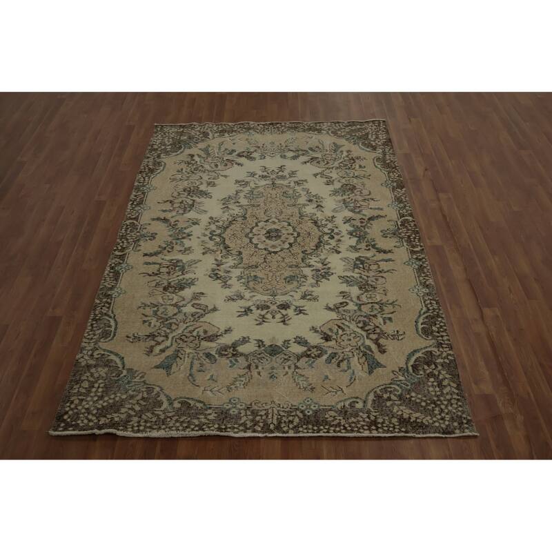 Hand Knotted Oriental 100% Wool Carpet Transitional Floral Beige & Ivories Anatolian Area Rug - 8' 8'' X 5' 9''
