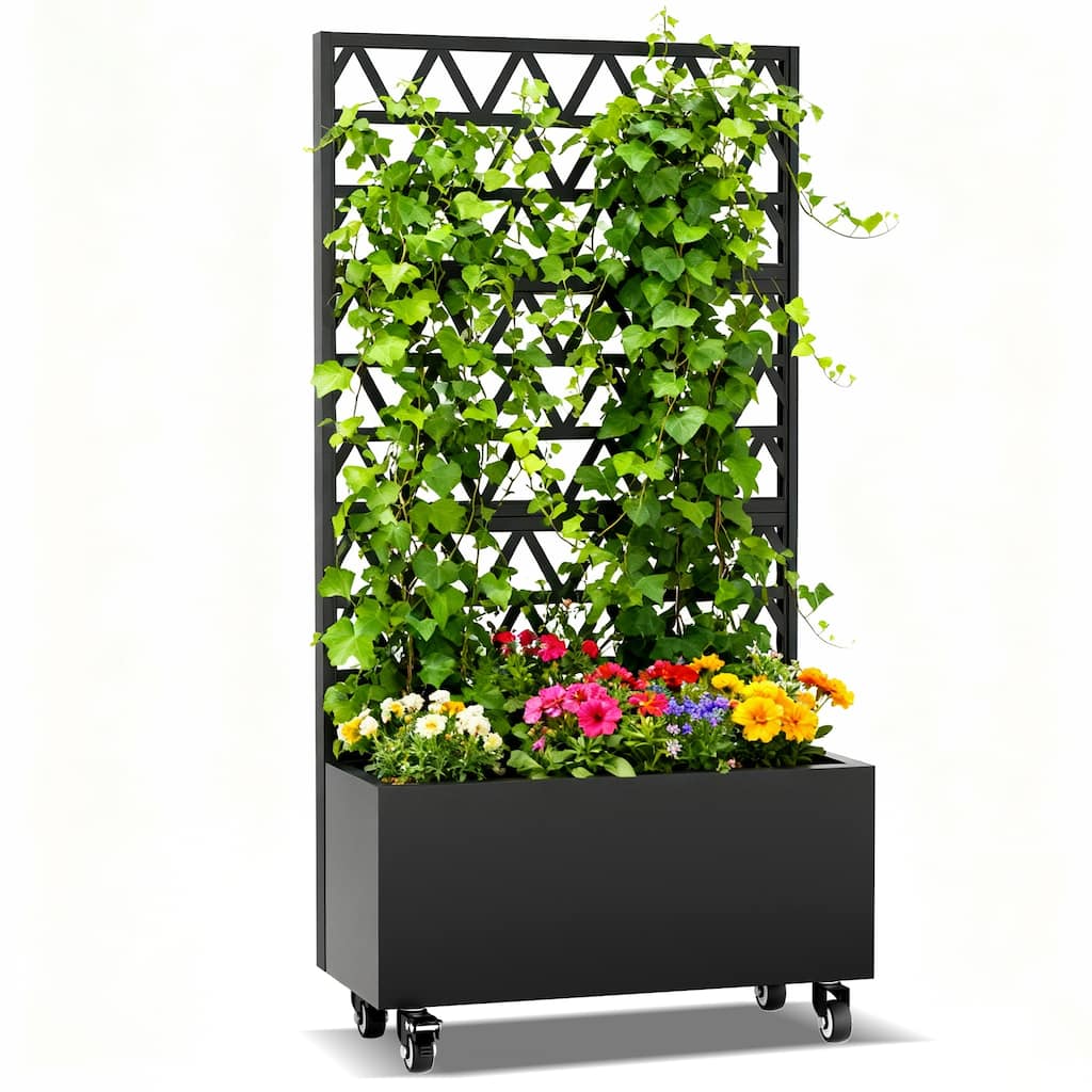 Outdoor Elevated Planter Box with Trellis Casters for balconies garden