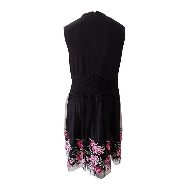 black dress with embroidered roses