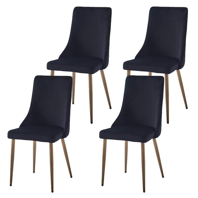 Mid-Century Velvet and Metal Dining Chair, Set of 4 - Black and Aged Gold