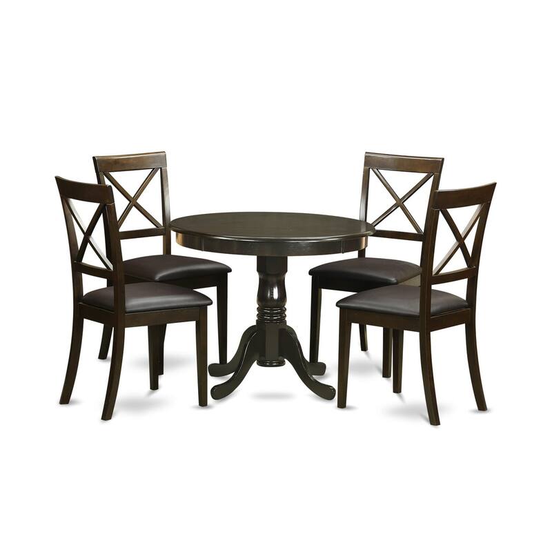 East West Furniture 5 Piece Kitchen Table Set- A Round Dining Room Table and Dining Chairs, Cappuccino (Seat Type Option)