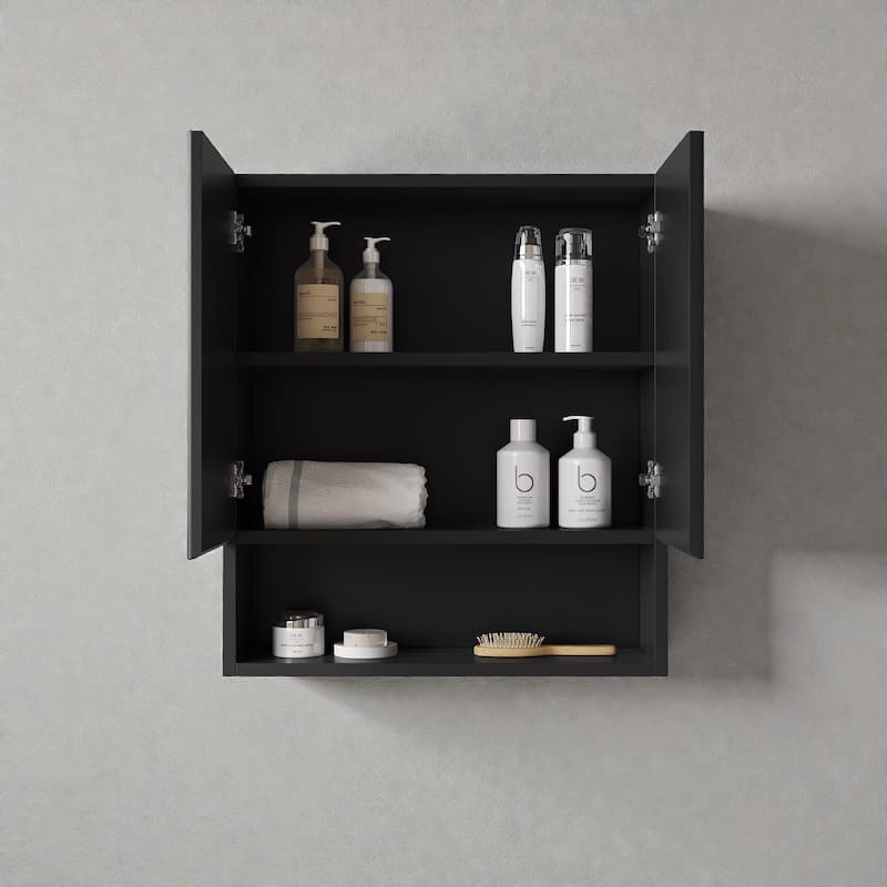 26" Wall-Mounted Striped Bathroom Storage Cabinet with Doors, Shelf & Open Compartment, Over-The-Toilet Organizer