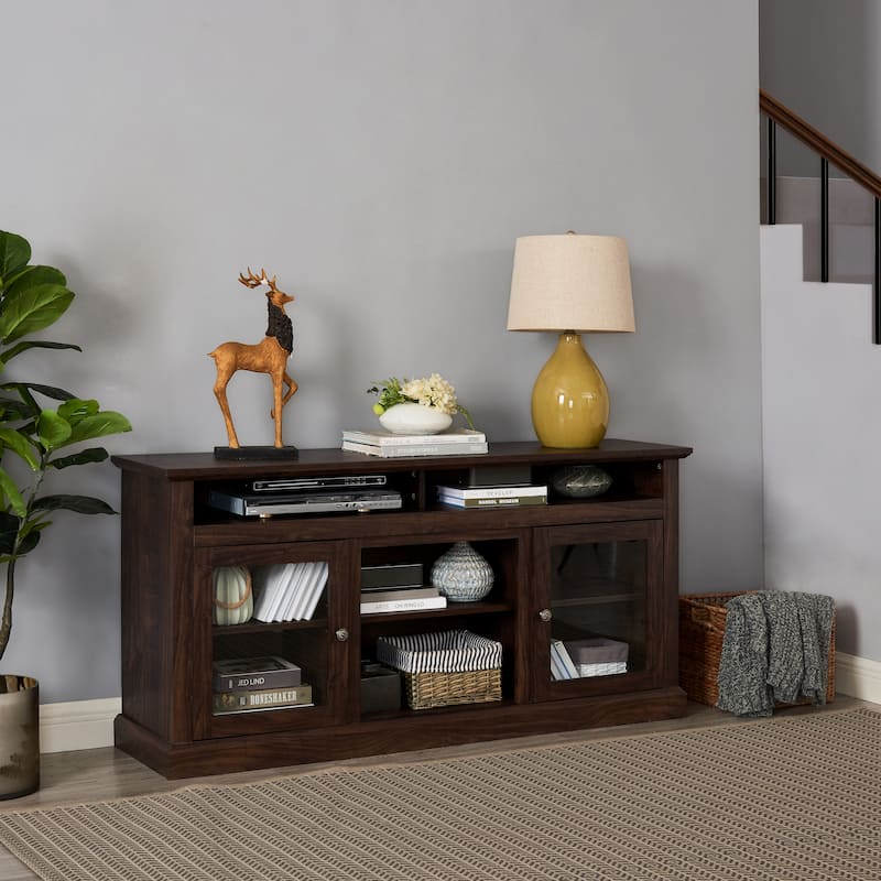 60" Modern TV Stand with Shelves & Glass Cabinets for TVs Up to 65"