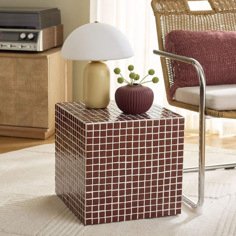 SAFAVIEH Home Hikari Cube Accent Table - 16"W x 16"D x 16"H - Bordeaux