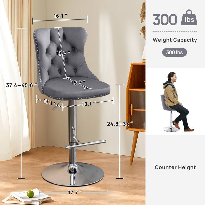 Swivel Foam Barstools Adjusatble Seat Set of 2