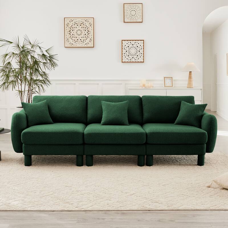 109.4" 3-Seater Modern Upholstered Sofa Couch, Deep-Seat Sectional Sofa with Shell-Shaped Armrests, Leisure Sofa for Living Room - Green- 3-Seater