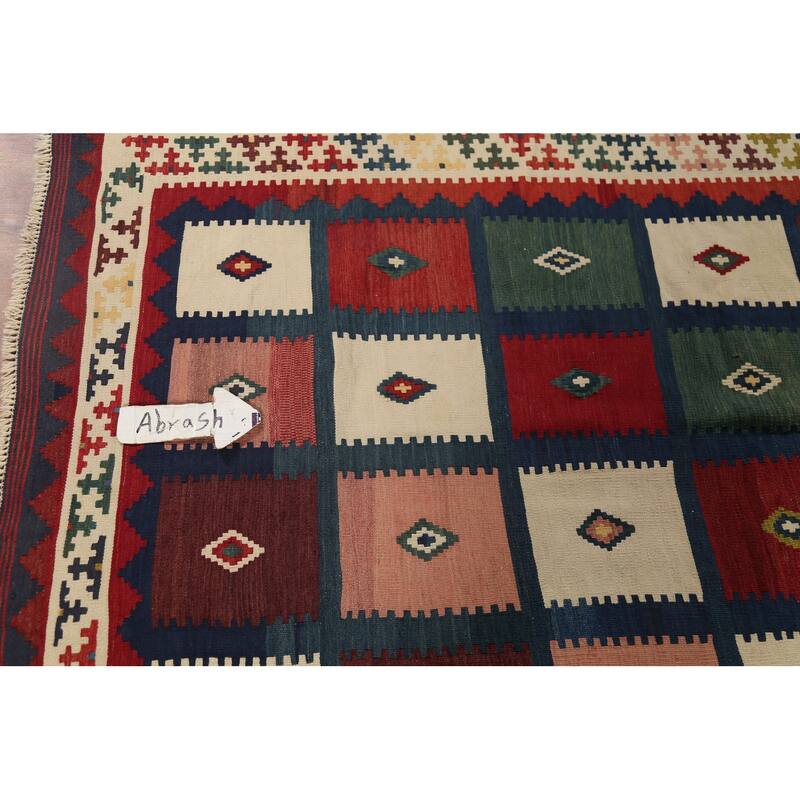 Kilim Qashqai Persian Vintage Rug Hand-Knotted Living Room Wool Carpet - 4'8"x 6'9"