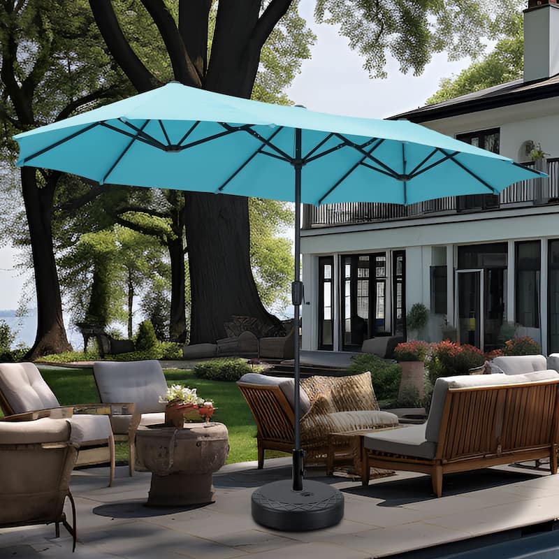 13 ft Patio Umbrella with Base Double-Sided Rectangular Outdoor Deck Umbrella - Blue