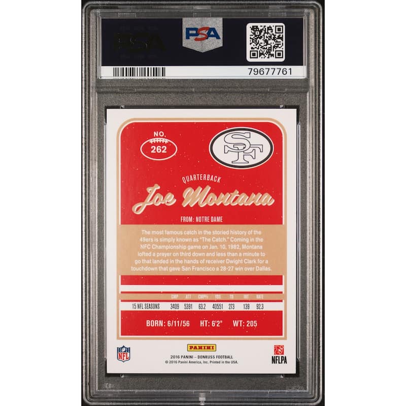 Joe Montana 2016 Panini Donruss Football Card #262 Graded PSA 10 - 8'6" x 11'6"