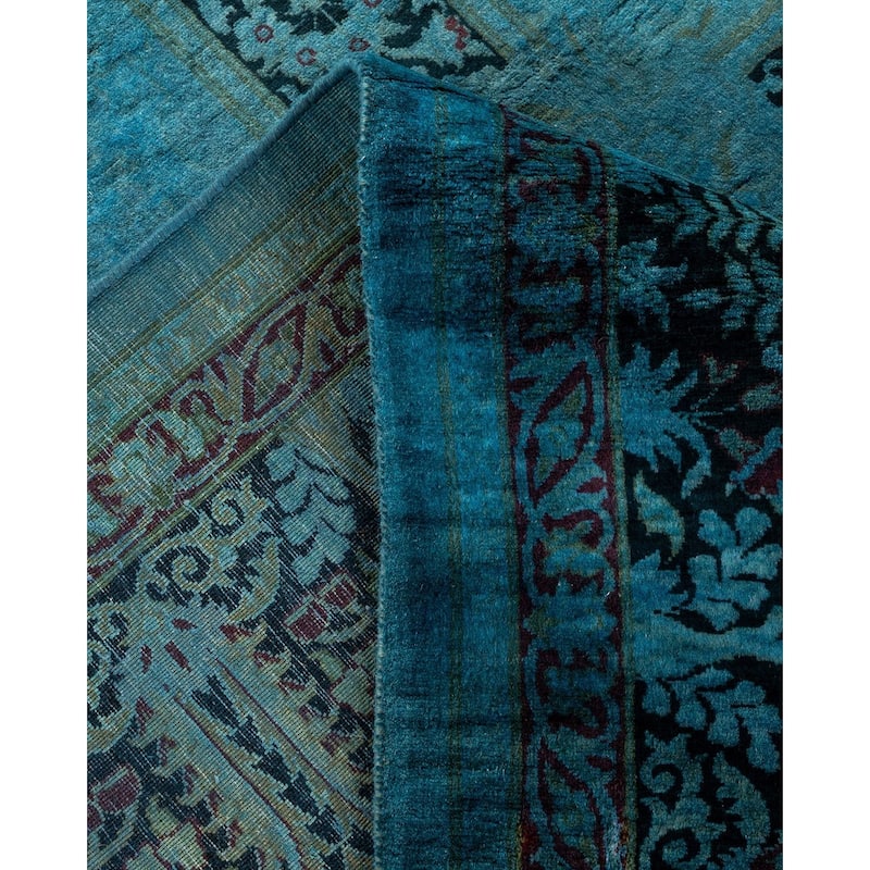 Overton Hand Knotted Wool Vintage Inspired Modern Contemporary Overdyed Blue Area Rug - 9' 2" x 11' 8"