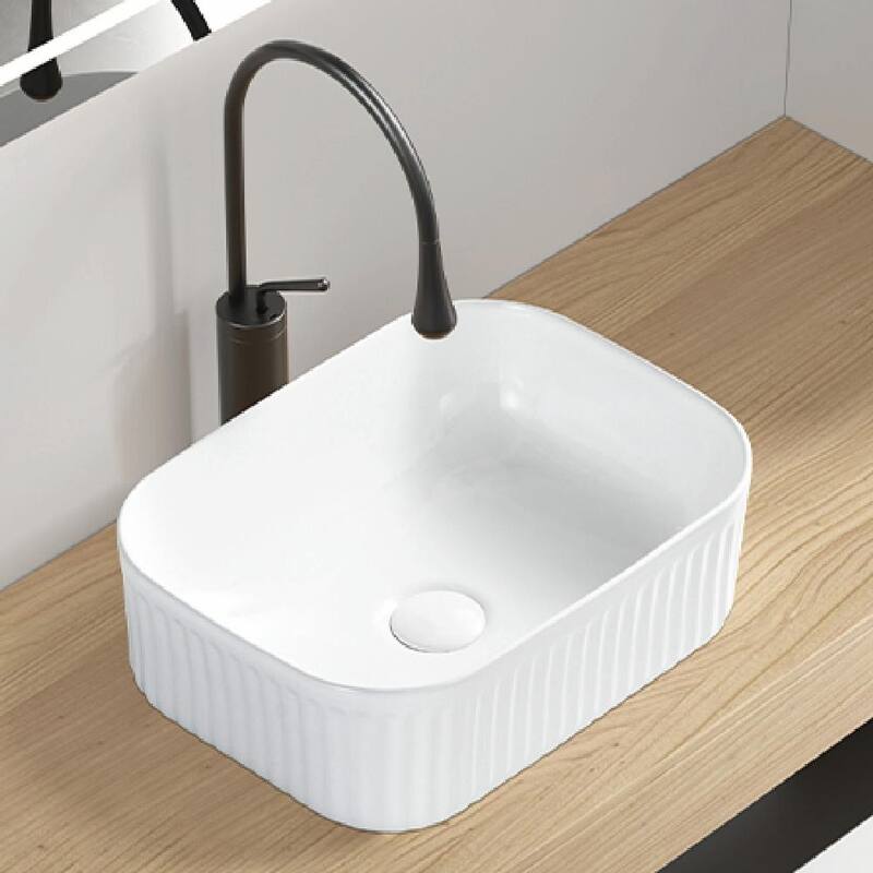Bathroom Vessel Sink - Rectangle Basin Above Counter, White Stone Resin Small Vanity Sink - Milk White