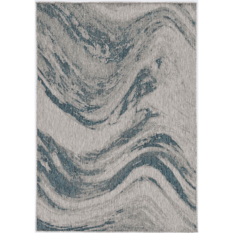 Bovence Global Wave Modern Indoor/ Outdoor Area Rug by Havenside Home - 5'3" x 7'7" - Teal