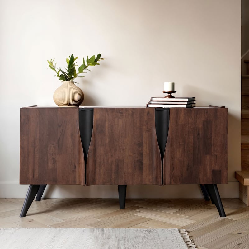 Furniture of America Abigail XI Mid-Century Modern Walnut Solid Wood 62-inch Dining Server with Drawer and Shelves - Dark Walnut