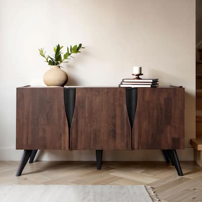 Furniture of America Abigail XI Mid-Century Modern Walnut Solid Wood 62-inch Dining Server with Drawer and Shelves