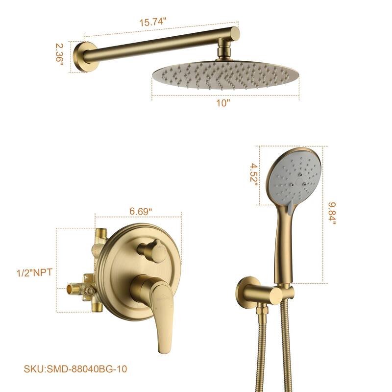 Clihome 5-Spray Patterns 10 in. Wall Mount Dual Shower Heads