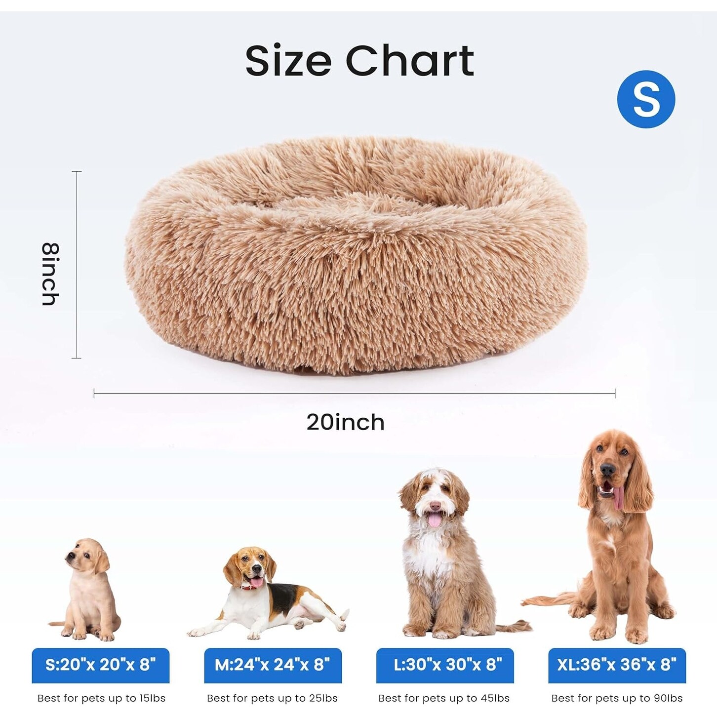 20 Inch Round Fluffy Plush Faux Fur Dog Bed for Small Dogs and Cats 20 L x 20 W x 8 Th Bed Bath Beyond 39873116