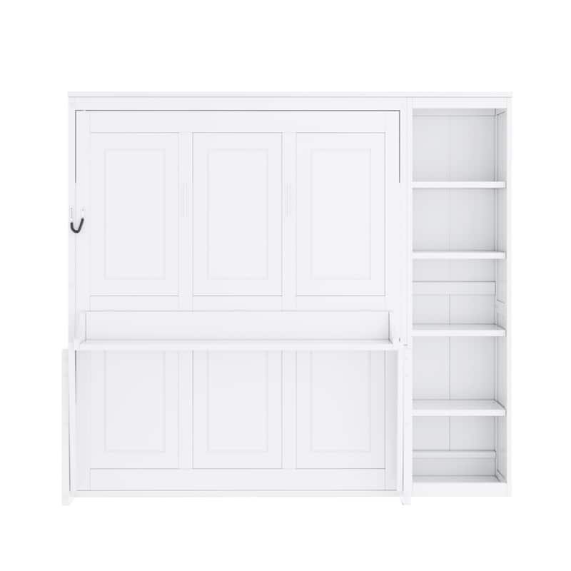 Murphy Bed with Bookshelf, Foldable Platform Bed with Desk, Storage Bed