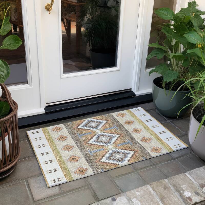 Machine Washable Indoor/ Outdoor Global Chennai Chantille Rug - Ivory - 1'8" x 2'6"