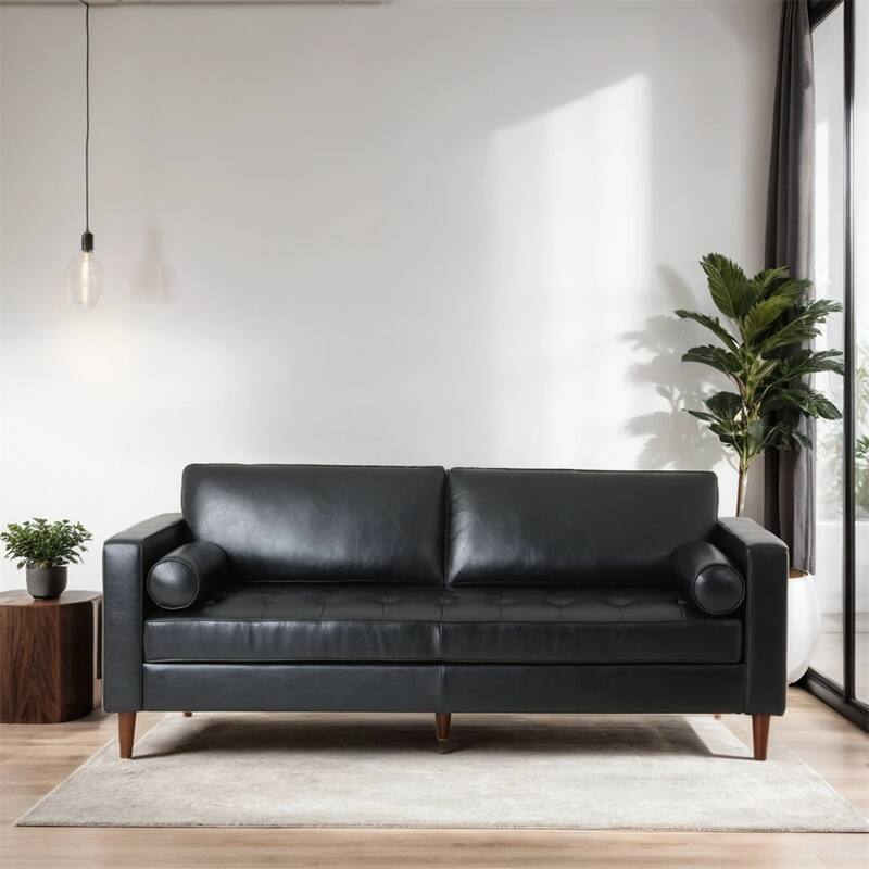 3 Seat PU Sofa with Wooden Frame and Legs