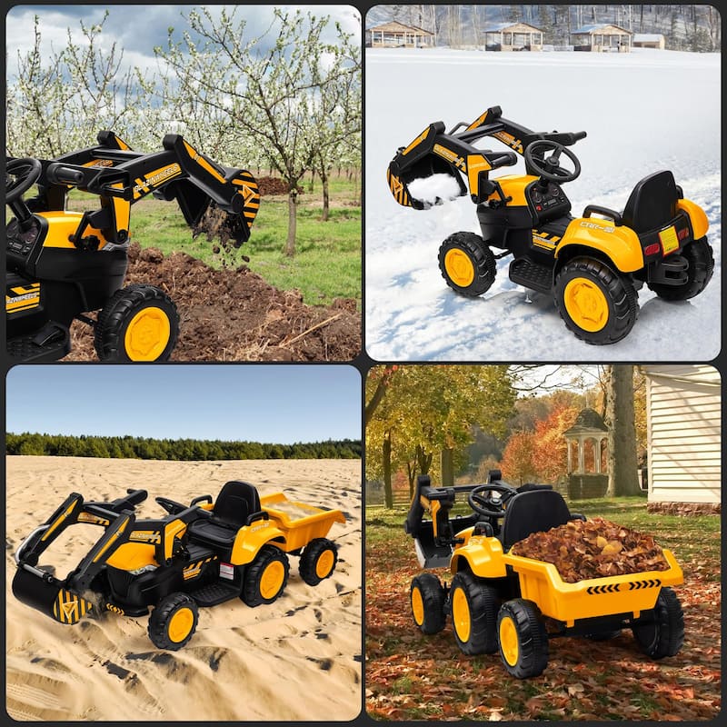 Electric Vehicles with Remote Control, Digger, LED Lights, Music, Ride On Car Toy for Kids