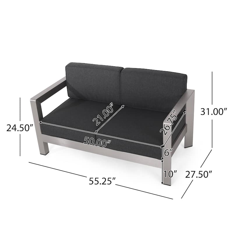 Aviara Outdoor Aluminum Loveseat with Cushions by Christopher Knight Home