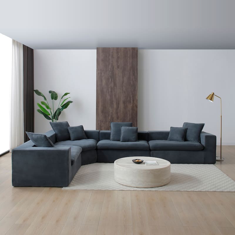 Oversize Modern Deep Seat Modular Cloud Sectional Couch with L-Shape Chaise - Grey