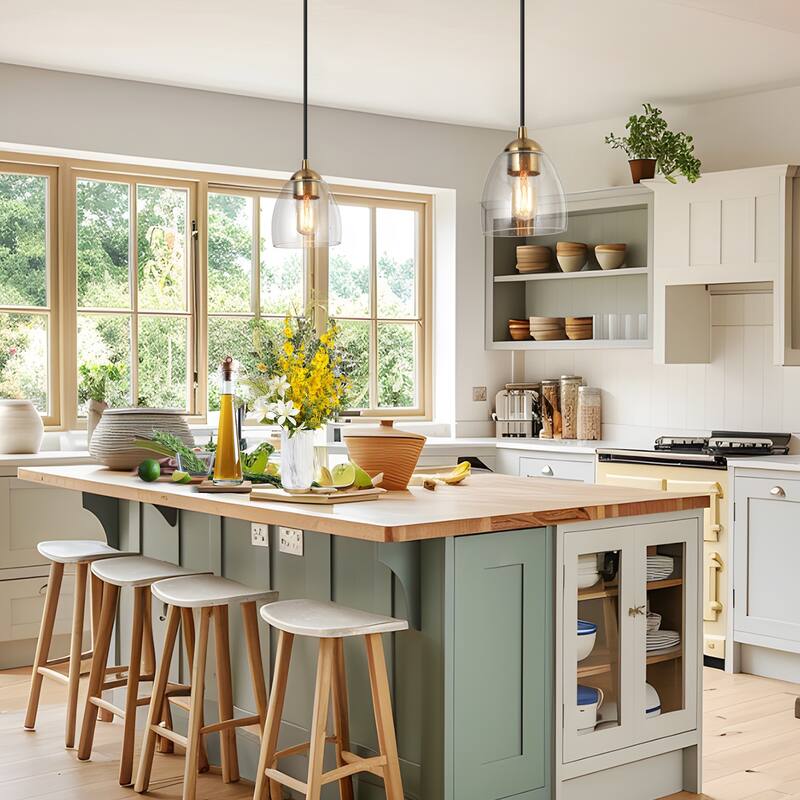 Modern Contemporary 1-Light Black Gold Glass Kitchen Island Lights for Dining Room - 5.5" D x 9" H